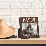 Rustic Personalized Papou Grandpa Photo Plaque<br><div class="desc">Custom grandpa plaque for Father's Day,  birthdays,  or Grandparents Day features a favourite photo of his grandchild or grandkids with "Papou" above in rustic lettering. Personalize with the year he became a grandfather beneath,  or add a custom message or name.</div>