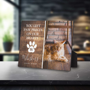 Rustic Personalized Paw Print Cat In Loving Memory Plaque