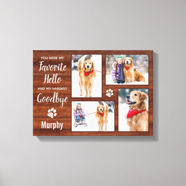 Rustic Personalized Pet Memorial Photo Collage Dog Canvas Print (Front)
