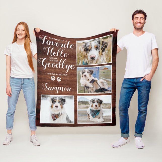 Rustic Personalized Pet Memorial Photo Collage Fleece Blanket (In Situ)