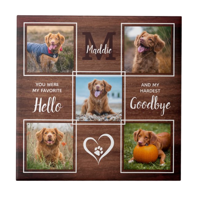 Rustic Personalized Pet Memorial Photo Collage Tile (Front)