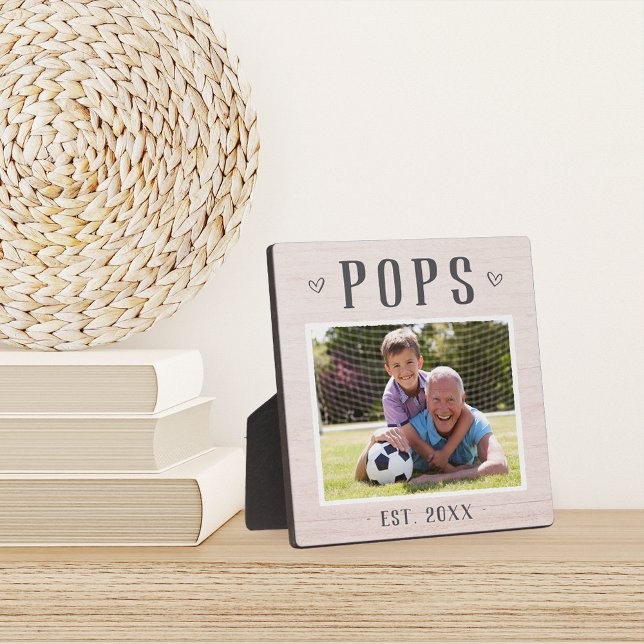 Rustic Personalized Pops Grandpa Photo Plaque (Creator Uploaded)