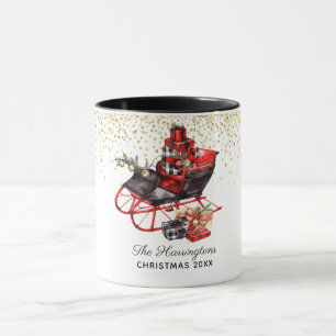 Rustic Personalized Red Vintage Sleigh Christmas Mug
