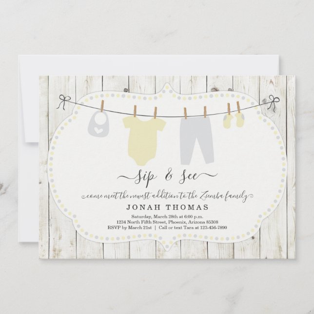 Rustic Personalized Sip and See Invitation (Front)