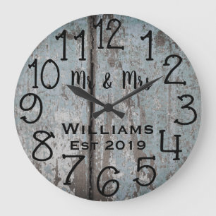 Rustic Personalized Teal Distressed Wood Custom Large Clock