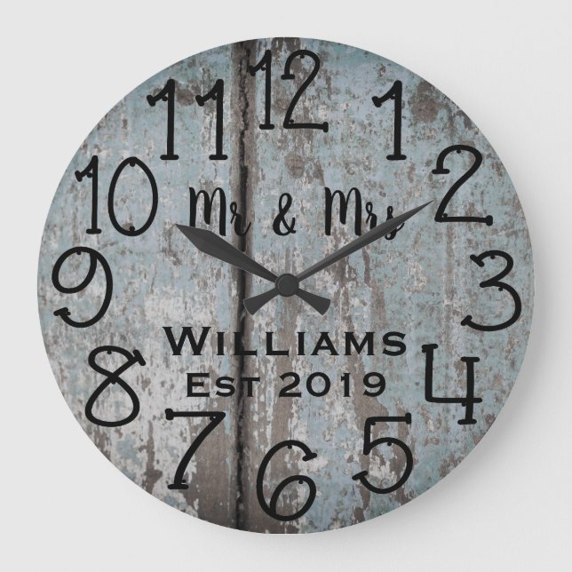 Rustic Personalized Teal Distressed Wood Custom Large Clock (Front)