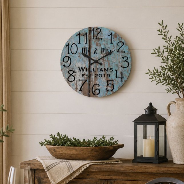 Rustic Personalized Teal Distressed Wood Custom Large Clock (Creator Uploaded)