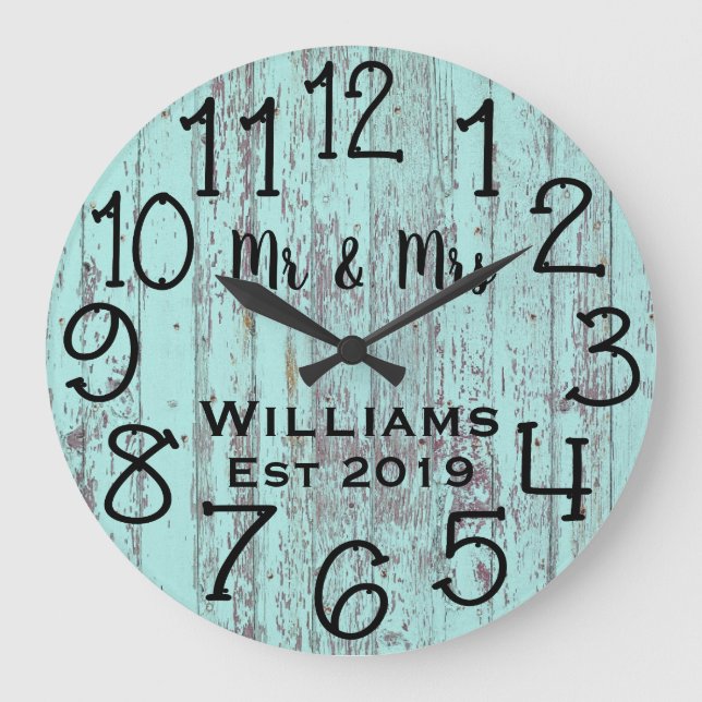 Rustic Personalized Teal Distressed Wood Custom Large Clock (Front)