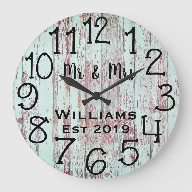 Rustic Personalized Teal Distressed Wood Custom Large Clock (Front)