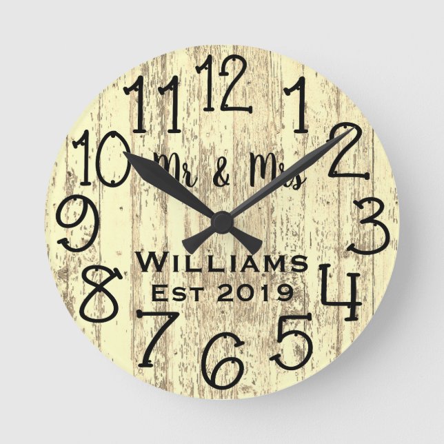 Rustic Personalized Teal Distressed Wood Custom Round Clock (Front)