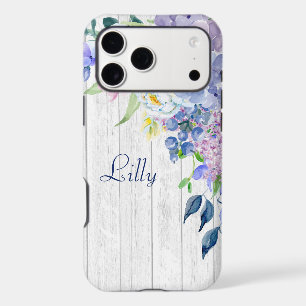 Rustic Personalized Watercolor Purple Hydrangeas