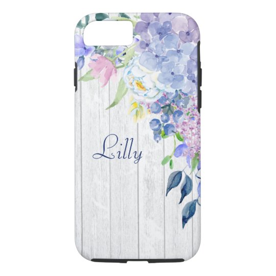 Rustic Personalized Watercolor Purple Hydrangeas iPhone 7 Case