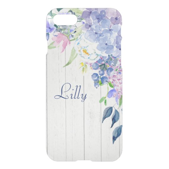 Rustic Personalized Watercolor Purple Hydrangeas iPhone 8/7 Case