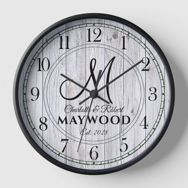 Rustic Personalized Wedding Newlyweds Clock (Front)