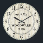 Rustic Personalized Wedding Newlyweds Large Clock<br><div class="desc">A rustic modern sepia barn wood shiplap monogrammed wedding wall clock with date established.</div>