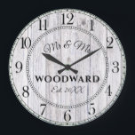 Rustic Personalized Wedding Newlyweds Large Clock<br><div class="desc">A rustic modern white washed barn wood shiplap monogrammed wedding wall clock with date established.</div>