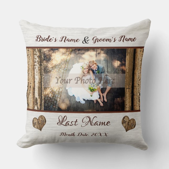 Rustic Personalized Wedding Photo Gifts, Wedding Throw Pillow (Front)