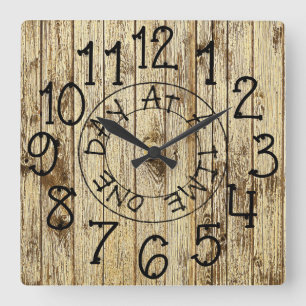 Rustic Personalized Wood One Day at a Time Square Wall Clock