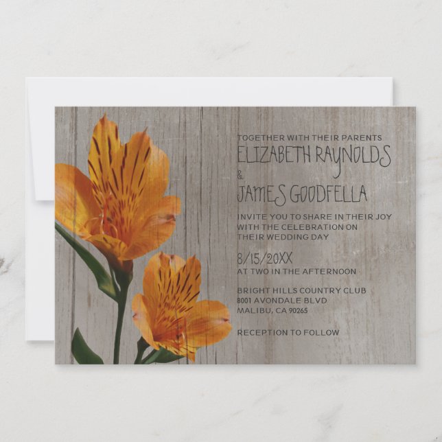 Rustic Peruvian Lily Wedding Invitations (Front)