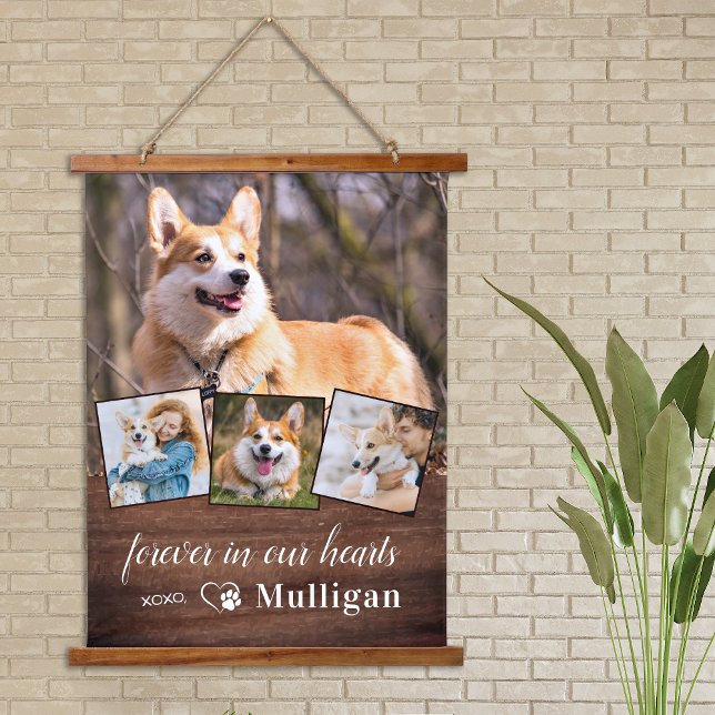 Rustic Pet Dog Memorial Customize 4 Photo Collage  Hanging Tapestry (Creator Uploaded)