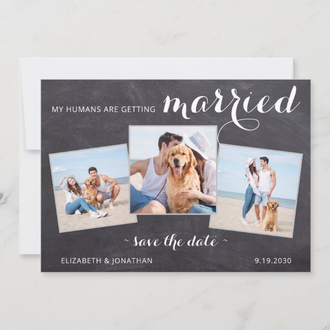 Rustic Pet Dog Wedding Personalized 3 Photo Save The Date (Front)