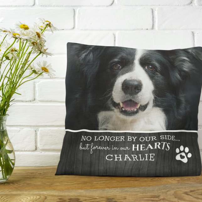 Rustic Pet Forever in Our Hearts | Photo Keepsake Throw Pillow (Creator Uploaded)
