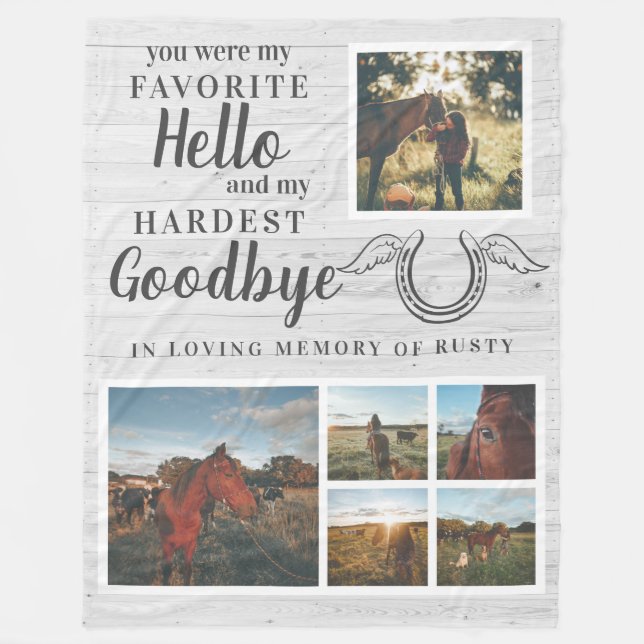 Rustic Pet Horse Personalized Memorial Photo Fleece Blanket (Front)