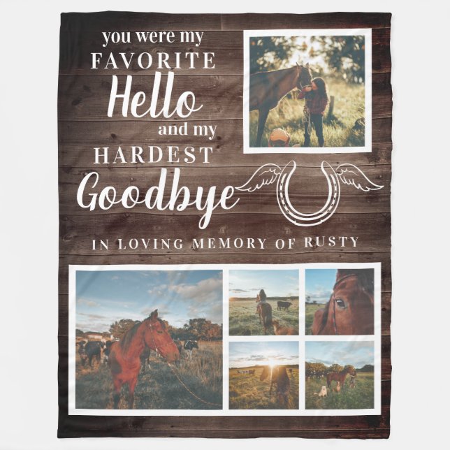 Rustic Pet Horse Personalized Memorial Photo Fleece Blanket (Front)