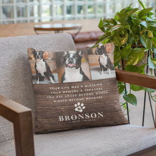 Rustic Pet Loss Memorial Quote & Photo Collage Throw Pillow