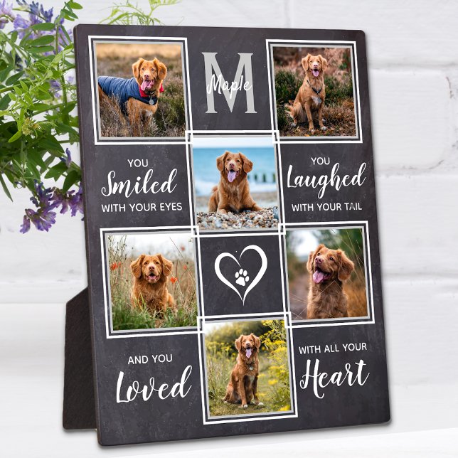 Rustic Pet Memorial Custom Unique 6 Photo Collage Plaque (Creator Uploaded)