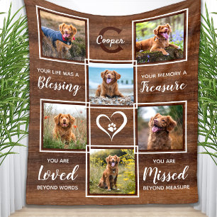 Rustic Pet Memorial Unique Photo Collage Fleece Blanket