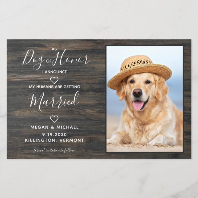 Rustic Pet Wedding Dog Photo Save The Date Cards (Front)