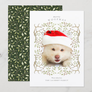 Rustic Pet Woodland Antler Wreath Photo Holiday Card