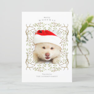 Rustic Pet Woodland Antler Wreath Photo Holiday Card