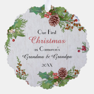 Rustic Photo 1st Christmas New Grandparents Ornament Card
