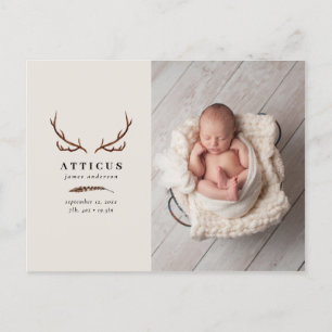 Rustic photo birth announcement postcard