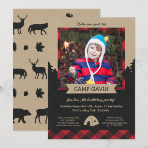 Rustic Photo Camping Birthday Party Invitations