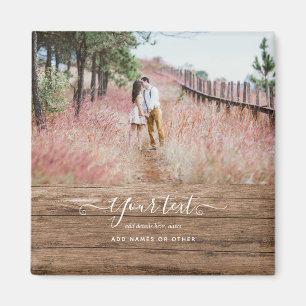 Rustic PHOTO COLLAGE Gift Custom Text Unique Magnet