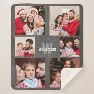 Rustic Photo Collage Monogram Modern Chalkboard Sherpa Blanket