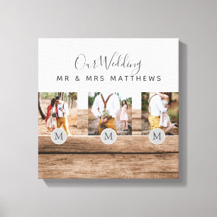 Rustic Photo Collage Monogram NEWLYWEDS WEDDING Canvas Print