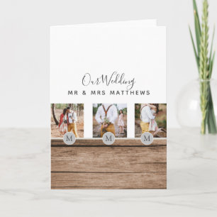 Rustic Photo Collage Monogram NEWLYWEDS WEDDING Invitation