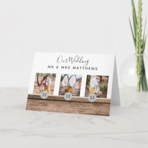 Rustic Photo Collage Monogram NEWLYWEDS WEDDING Invitation