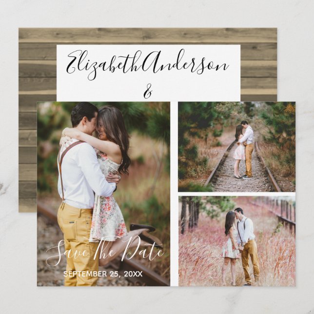 Rustic Photo Collage Save The Date Card (Front/Back)