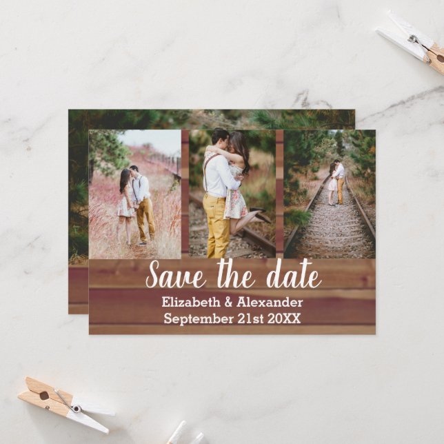 Rustic Photo Collage Save The Date Card (Front/Back In Situ)