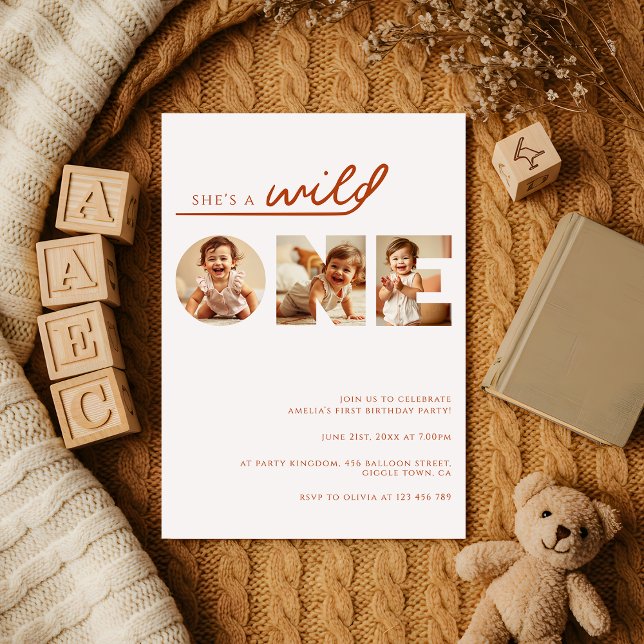 Rustic Photo Collage Wild One 1st Birthday Invitation (Creator Uploaded)