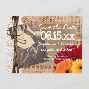 Rustic Photo Daisies Save the Date Postcards