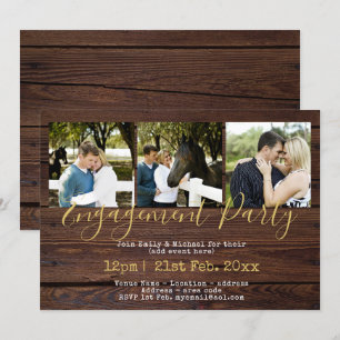 Rustic PHOTO Engagement Party Invitations Wood