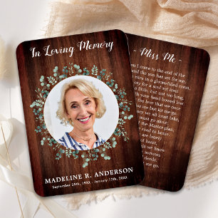 Rustic Photo Eucalyptus Silk Memorial Prayer Card