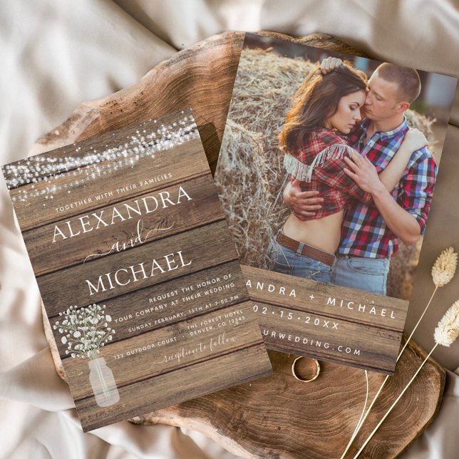 Rustic Photo Farmhouse Lights Wedding Invitation (Creator Uploaded)