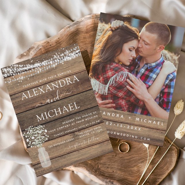 Rustic Photo Farmhouse Lights Wedding Invitation (Creator Uploaded)